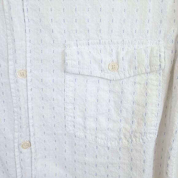 Machine Men's White‎ Blue Casual Button-Down Shirt Short Sleeves Small Summer - Picture 3 of 6